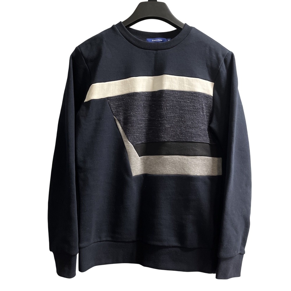 Frank Stone Sweatshirt Mens 95‎ S Blue Textured Geometric Pullover Crew Neck